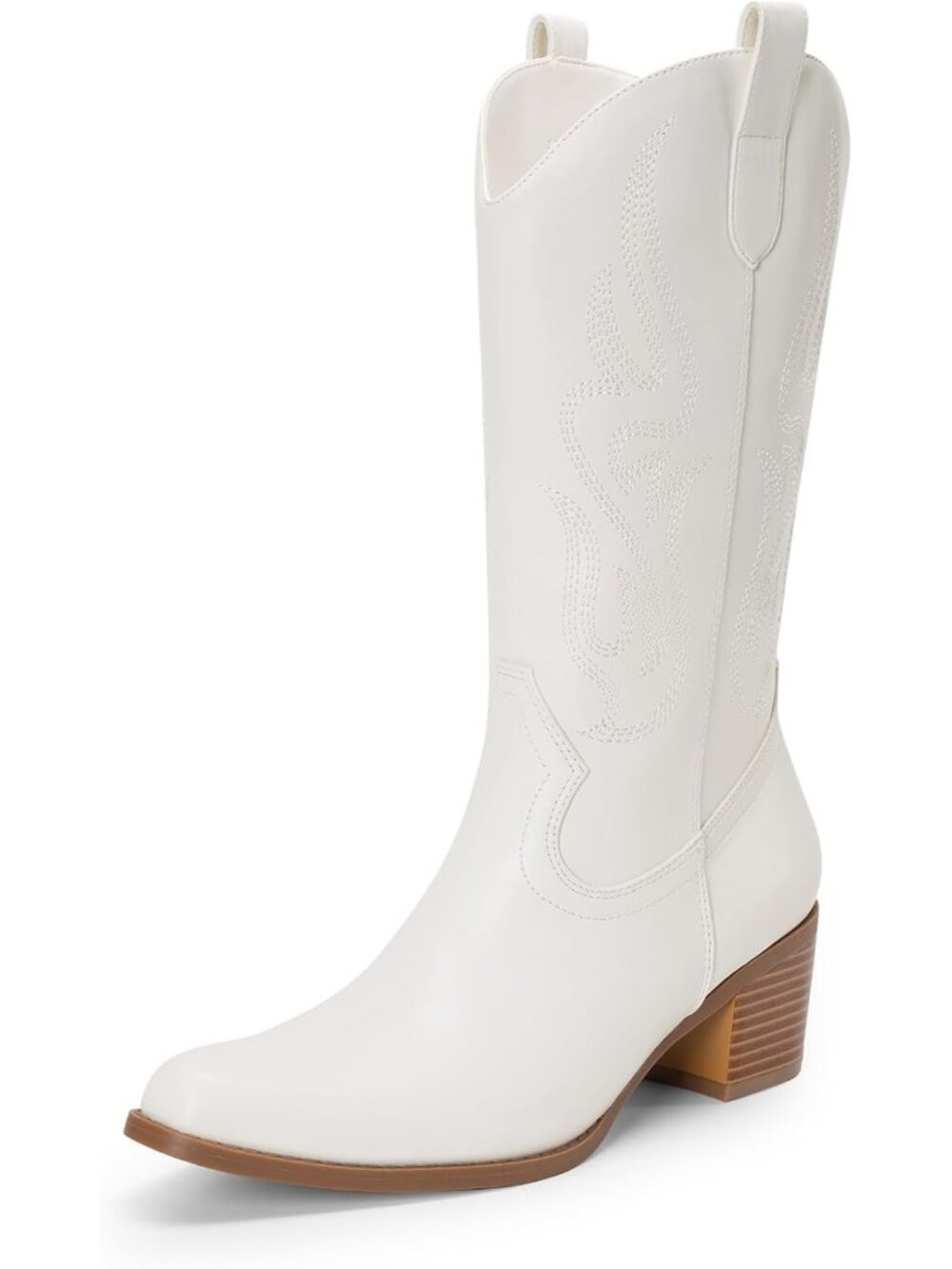 Women's White Thermoplastic Elastomers Square Toe Elegant Mid Calf Western Boot